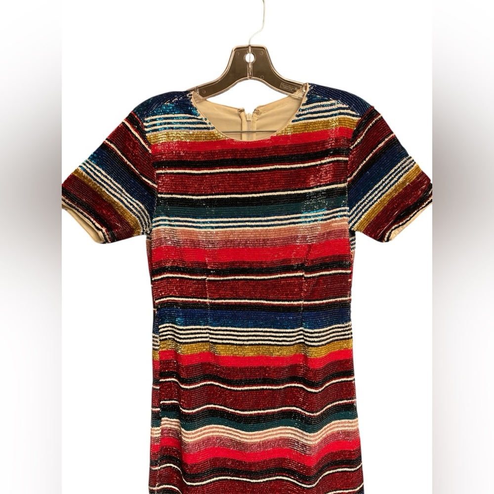 Striped Rainbow Multicolor Sequin Embellished Min… - image 3